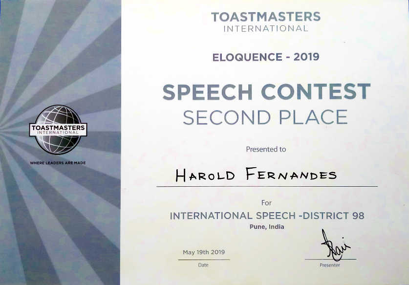 Eloquence 2019 District 98 First Runner Up International Speech Contest Small